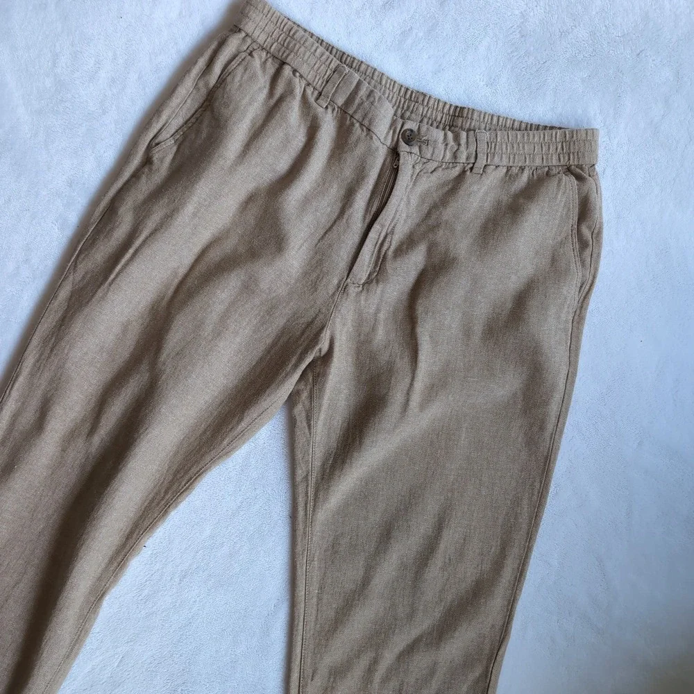 Banana Republic Pants Men 36x32* Tan Linen Cotton Blend Athletic Fit Lightweight